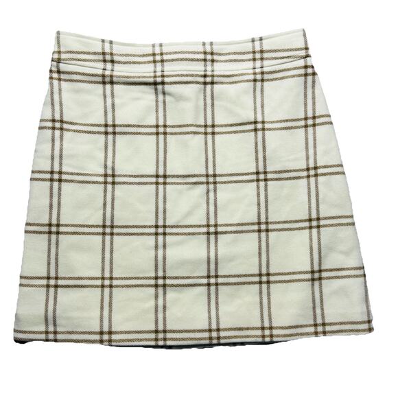 J.Crew Womens Flannel Ivory and Brown Plaid Wool Blend Skirt Sz 12 Lined Preppy - Picture 1 of 4